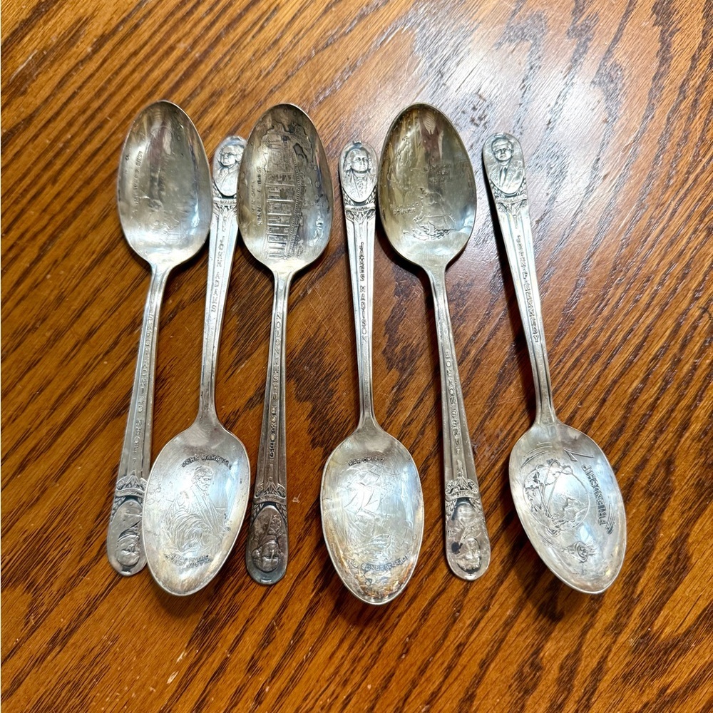 Vintage Silver Plate Collectible U.S. Presidents Spoons Set of 6 - Picture 8 of 8